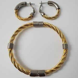 Gold and Silver Bangle Bracelet and Earrings
